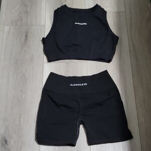 Alphalete Women's Black Bike Shorts And Tank Set Size L